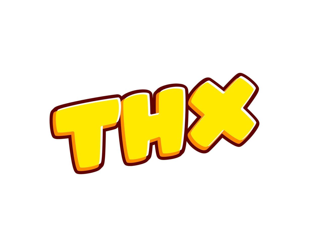 Letras de frase de discurso de thx aisladas en blanco vector de diseño de efecto de texto colorido. texto o inscripciones en inglés. el diseño moderno y creativo tiene colores rojo, naranja, amarillo.