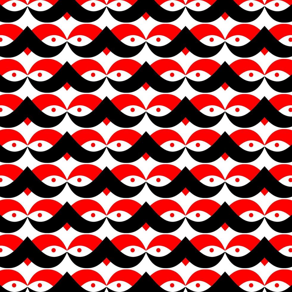 Red and black geometric pattern. Repeated eyes pattern design. vector