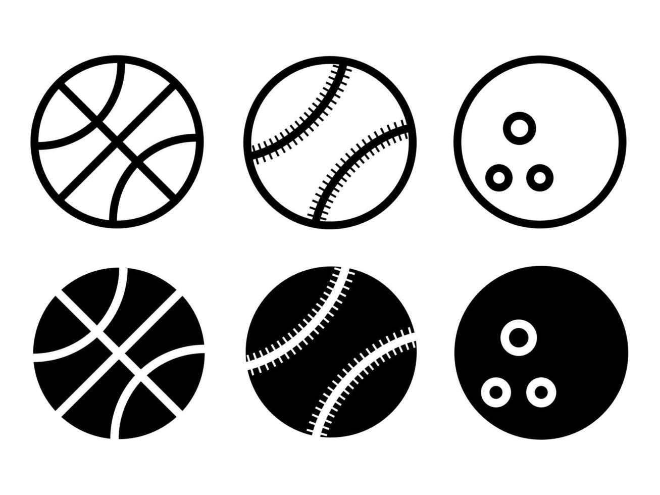 balones deportivos iconos de estilo moderno mínimo se encuentran en fondos blancos y negros. el paquete tiene seis iconos. vector