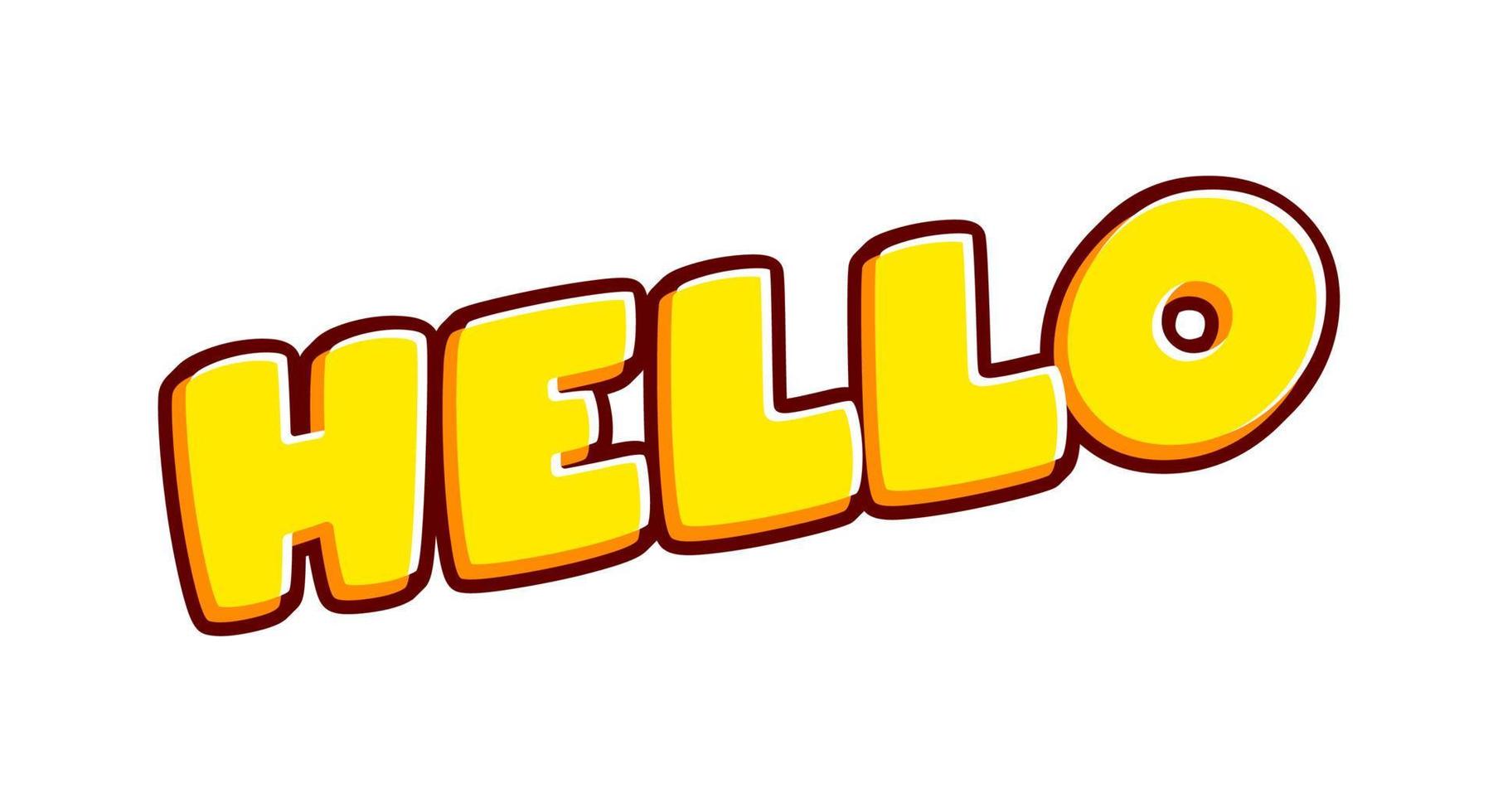Hola. Letras de frase de saludo aisladas en vector de diseño de efecto de texto colorido blanco. texto o inscripciones en inglés. el diseño moderno y creativo tiene colores rojo, naranja, amarillo.