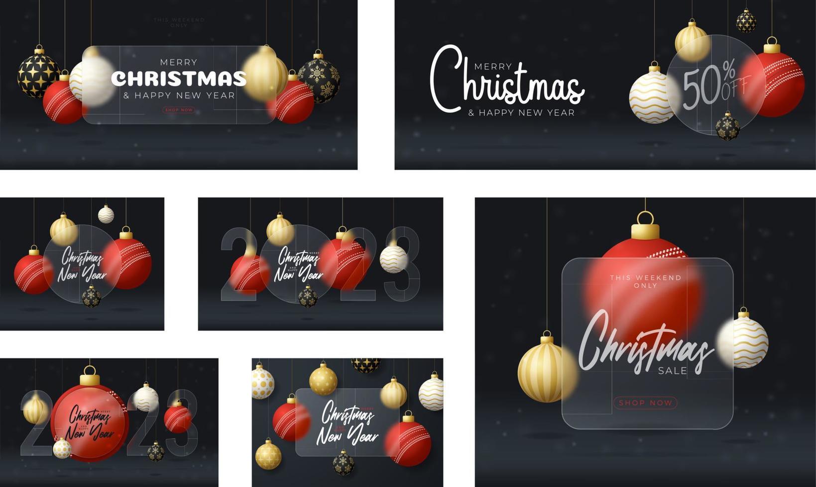 Cricket Christmas sale banner or greeting card set. Merry Christmas and happy new year sport banner with glassmorphism or glass-morphism blur effect. Realistic vector illustration