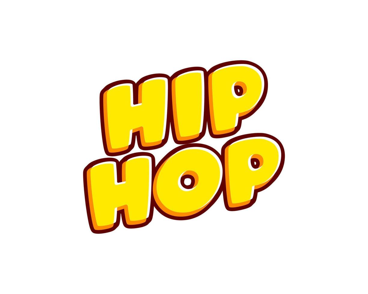 hip - hop, estilo de letras de frases musicales aisladas en vector de diseño de efecto de texto colorido blanco. texto o inscripciones en inglés. el diseño moderno y creativo tiene colores rojo, naranja, amarillo.