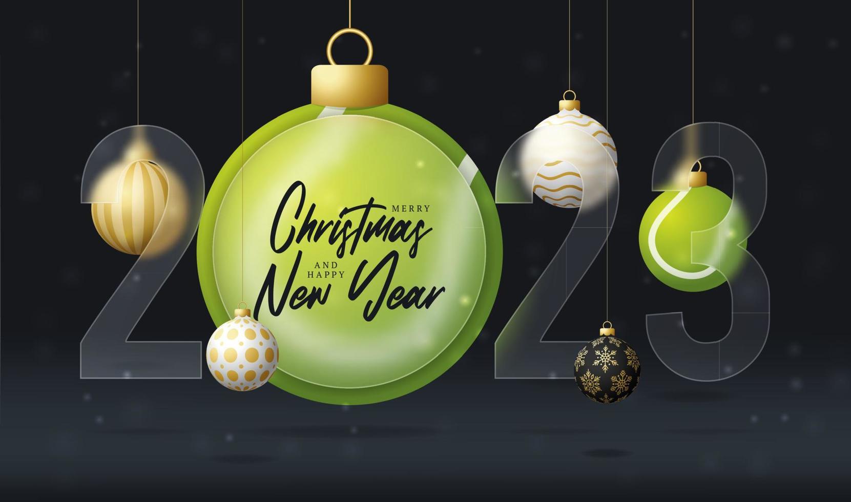 Tennis 2023 sale banner or greeting card. Merry Christmas and happy new year 2023 sport banner with glassmorphism or glass-morphism blur effect. Realistic vector illustration