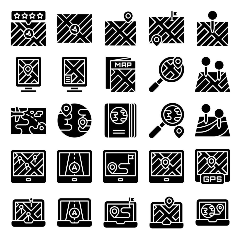 Location map and navigation solid icon set vector