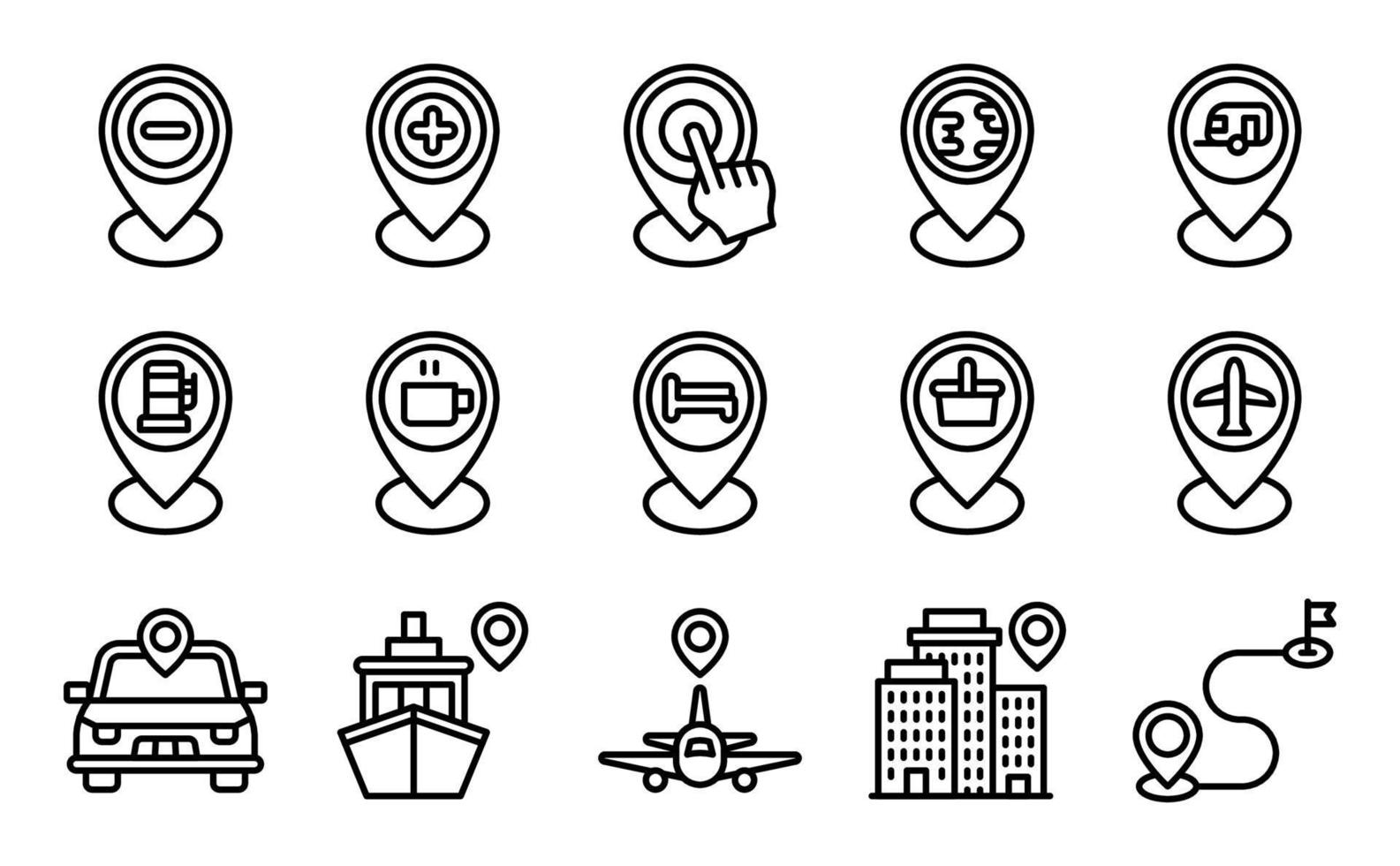 Location map and navigation line icon set 6 vector