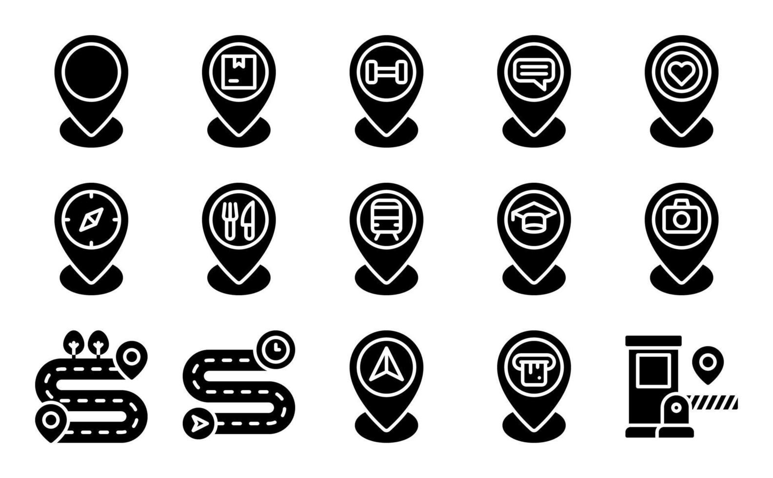 Location map and navigation solid icon set 5 vector