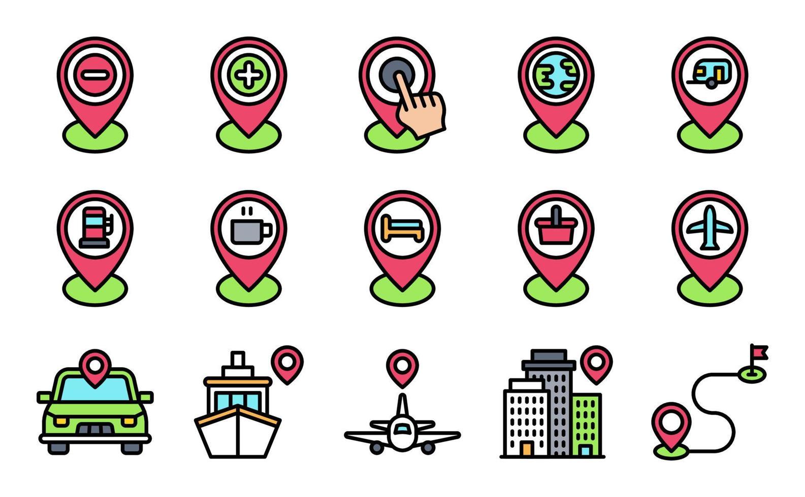 Location map and navigation filled icon set 6 vector