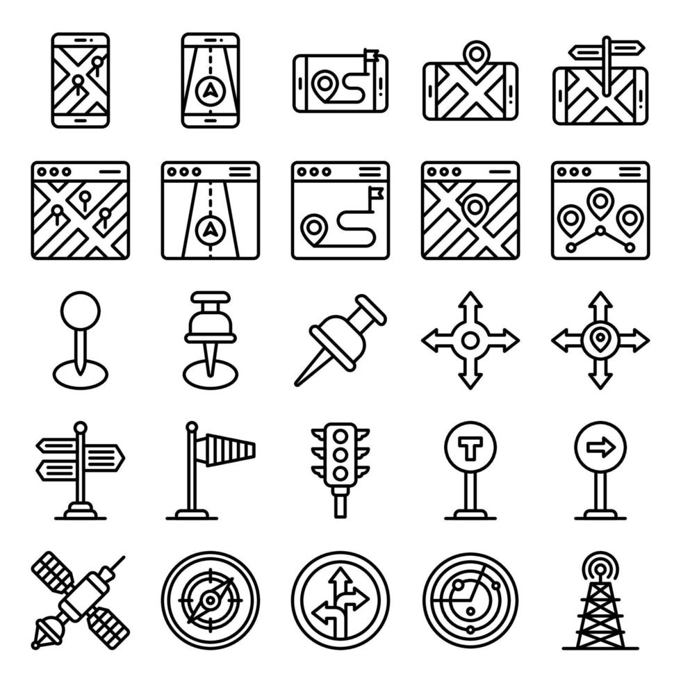 Location map and navigation line icon set 3 vector