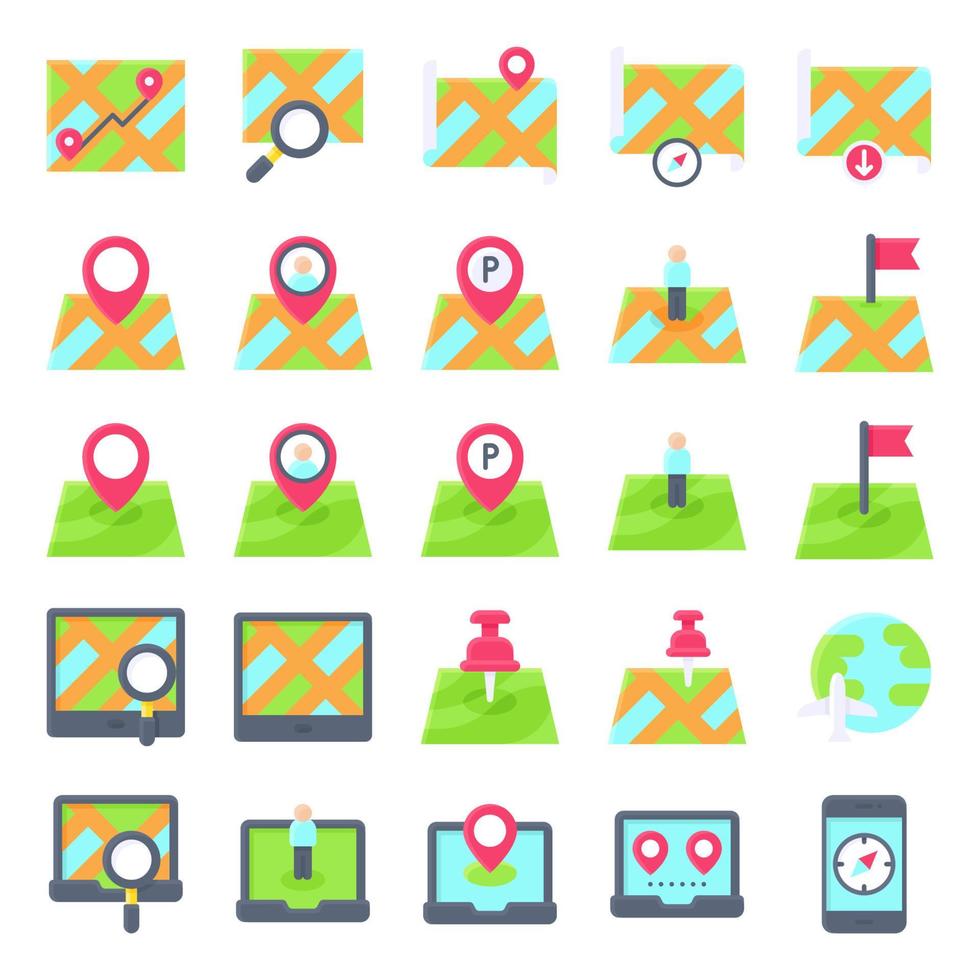 Location map and navigation flat icon set 2 vector