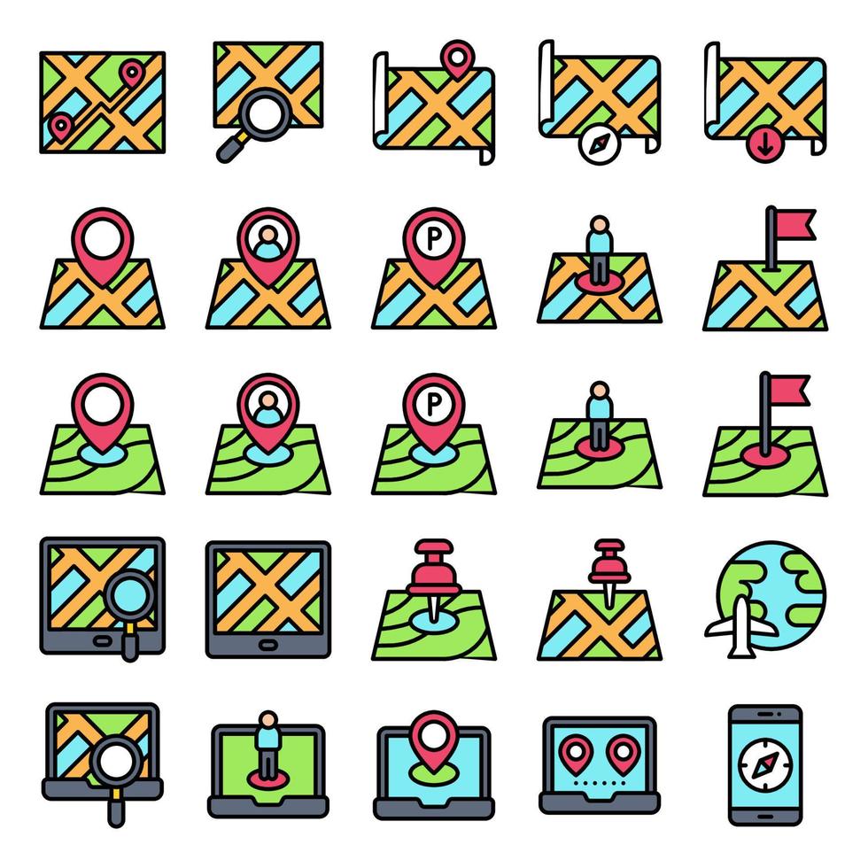 Location map and navigation filled icon set 2 vector