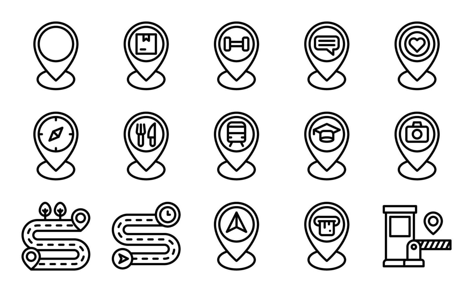 Location map and navigation line icon set 5 vector