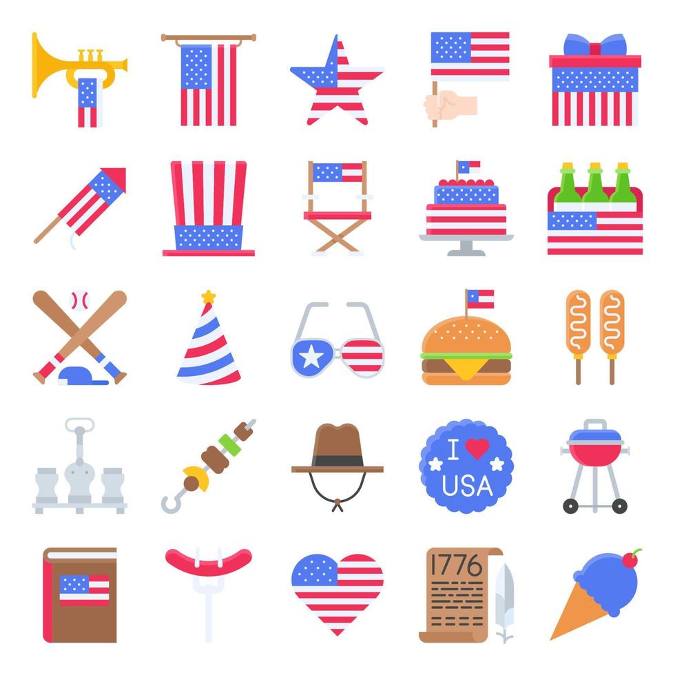 Fourth of July flat icon set 2, Independent day vector