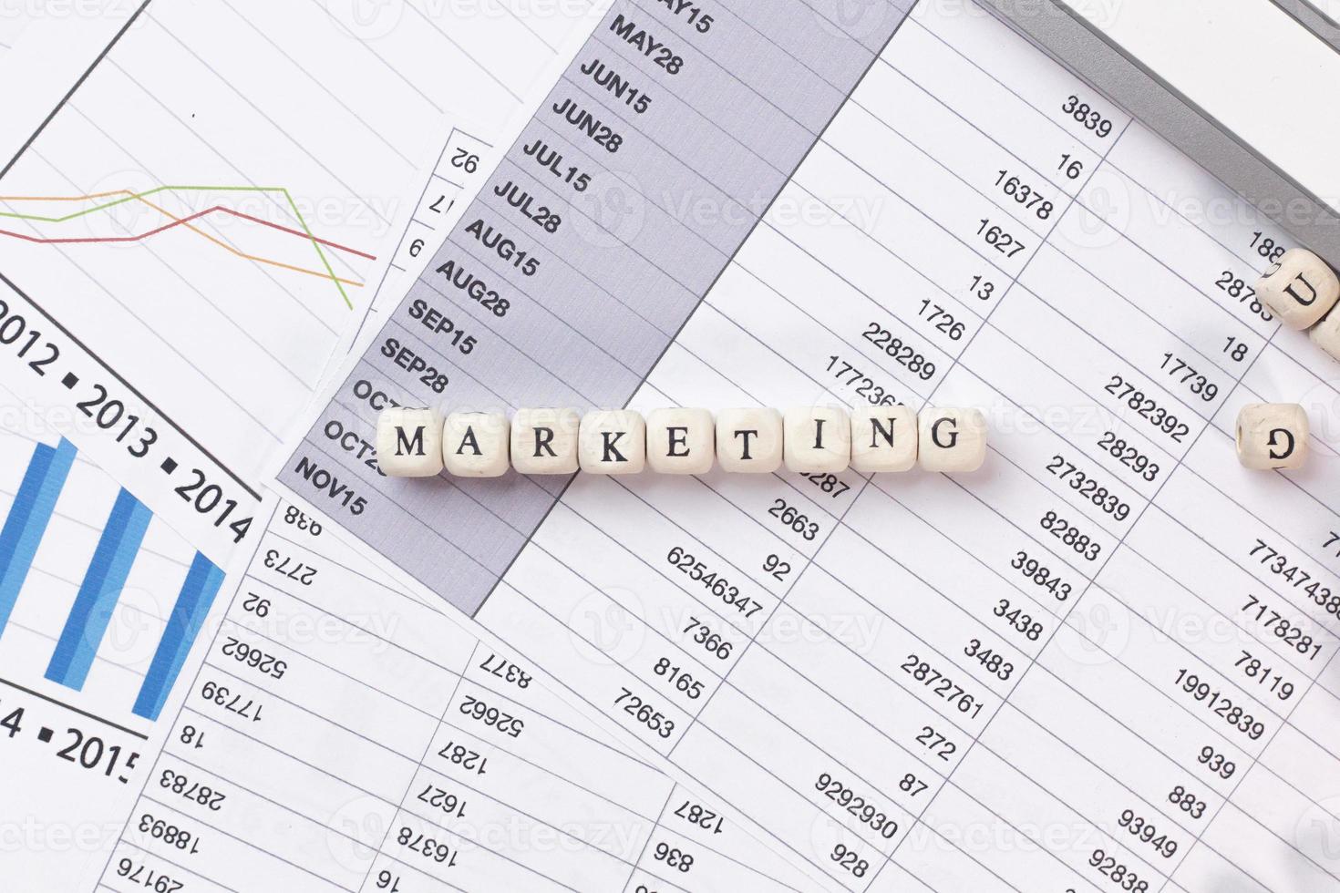 The marketing word on wood cube business content image. photo