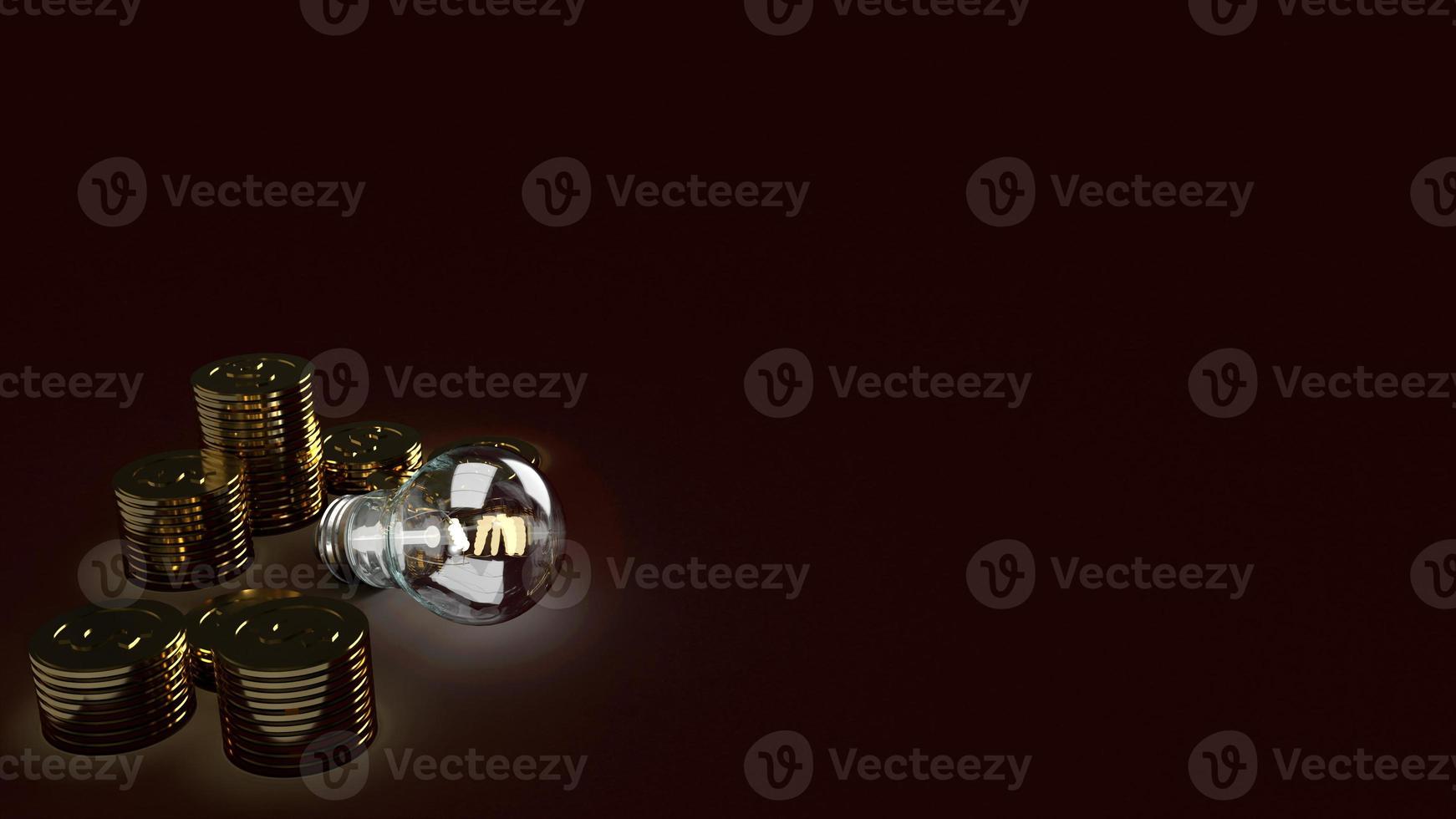 Light bulb  and gold coins in dark 3d rendering for business content. photo