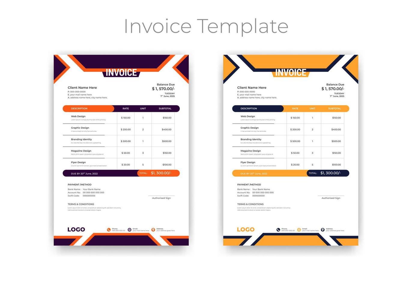 Abstract modern business invoice template. Vector illustration of Finance Document