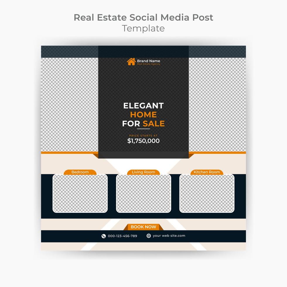 Abstract modern real estate social media post template and web banner creative design. Suitable for social media post and web internet ads, modern real estate square editable banner template. vector