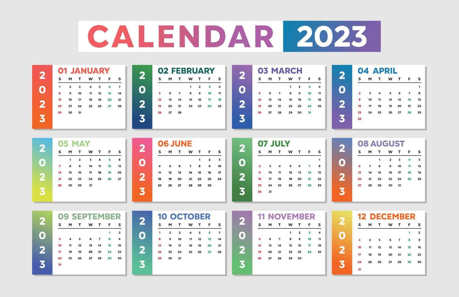 Elegant professional 2023 business gradient calendar template vector