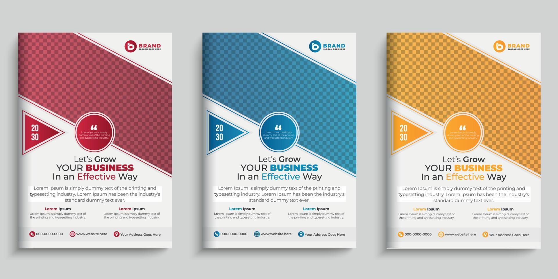 Modern abstract A4 company profile flyer brochure book cover annual report multiple gradient three color variant design vector template