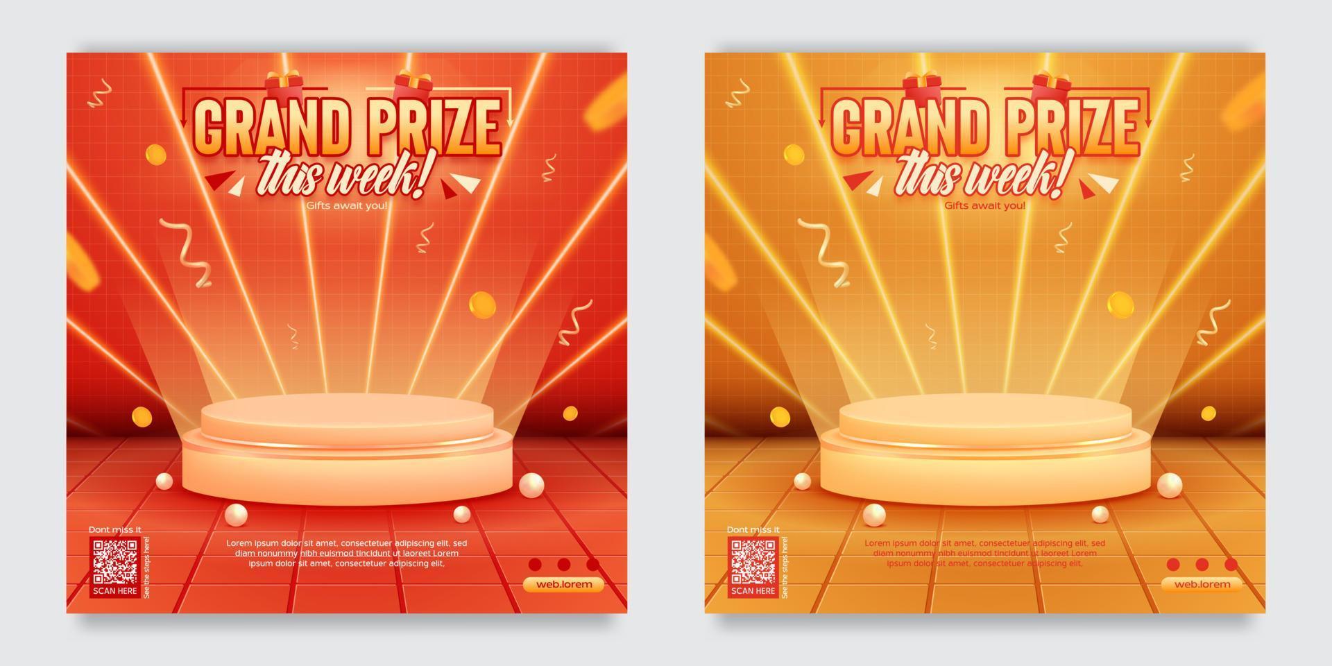 Grand prize event and invitation social media template vector