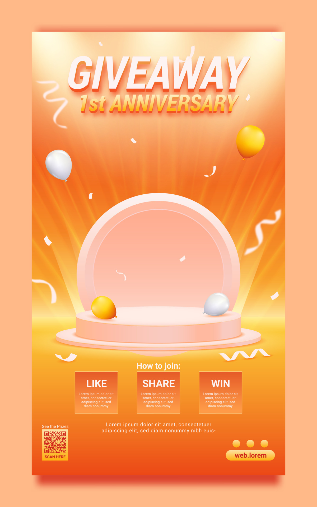 Giveaway anniversary with podium on spotlight background poster and stories  social media template 10698313 Vector Art at Vecteezy