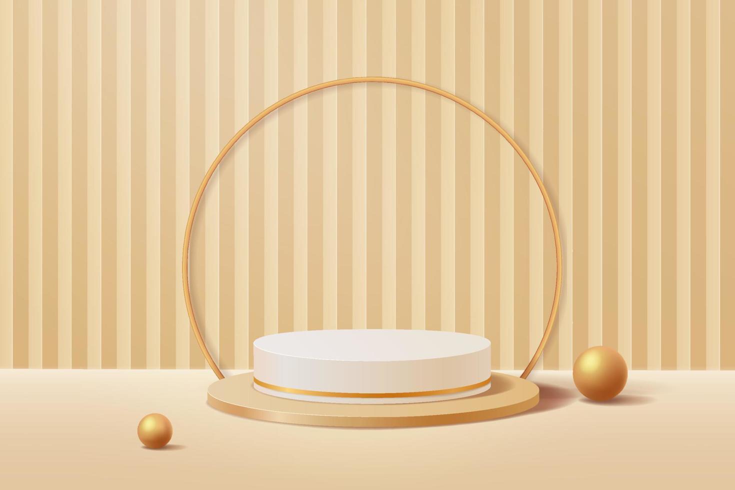 Abstract geometric shape background with modern minimal 3d white and gold round pedestal podium vector