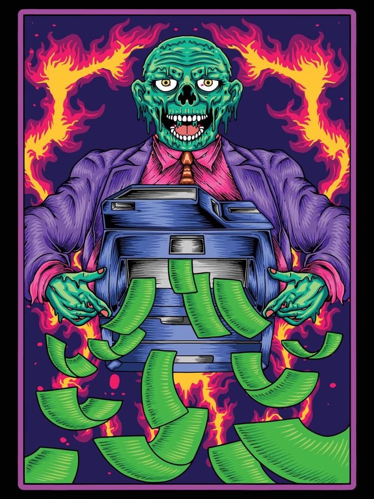 Zombie with printing cash poster vector