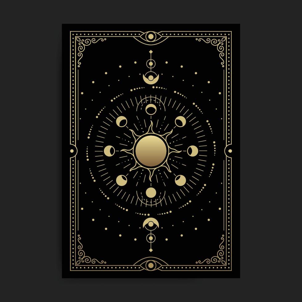 Sun and moon orbit phases, sacred geometry illustration vector