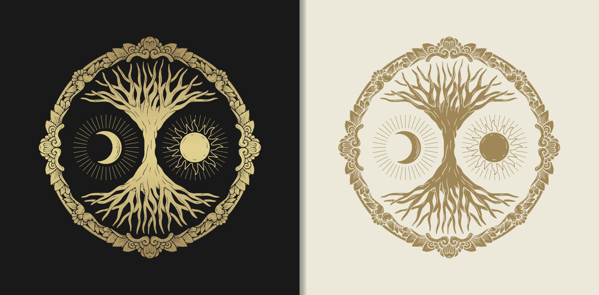 Tree of life where the moon and sun symbolize balance 10698481 Vector