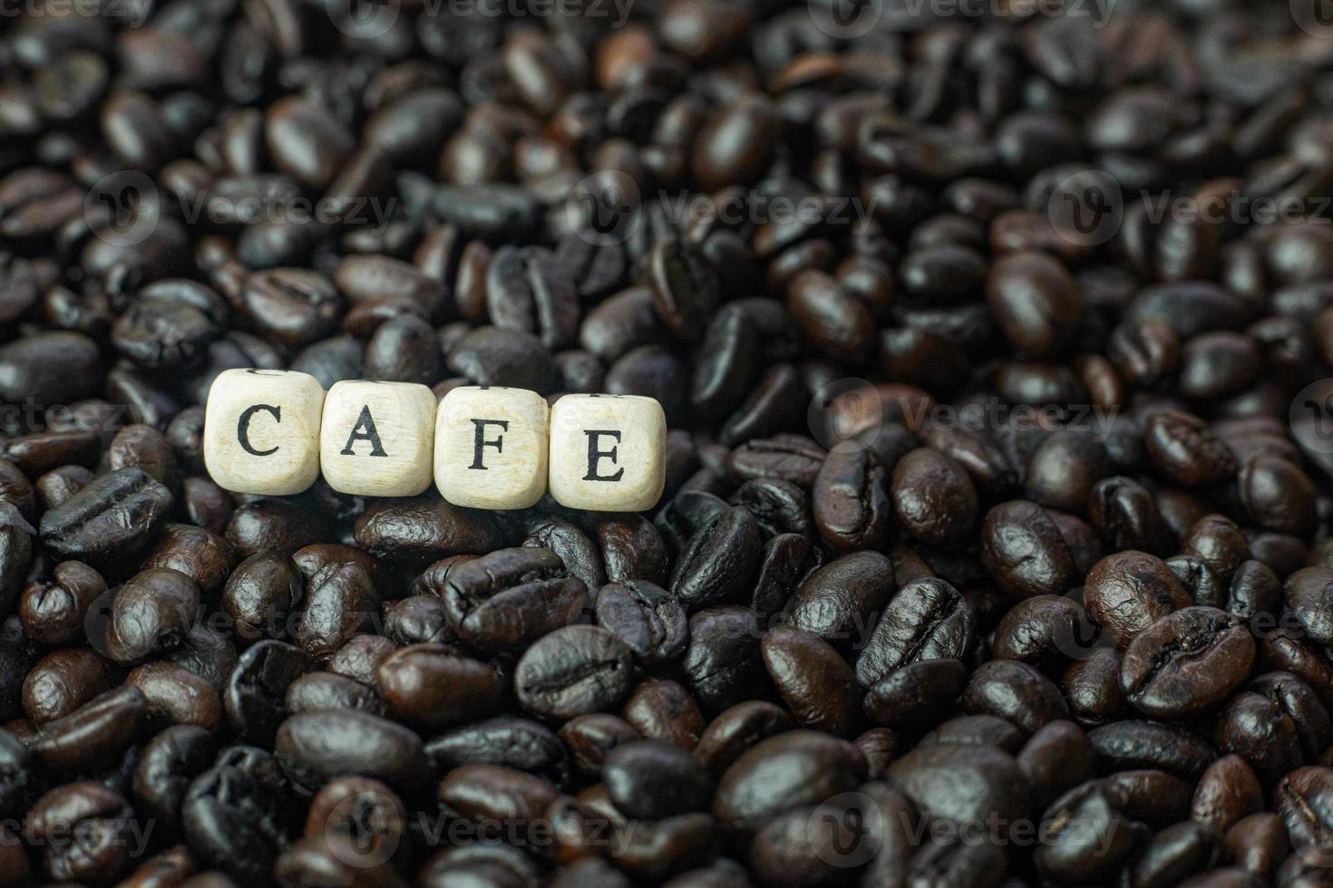 coffee roasted and text wood cube close up image. photo