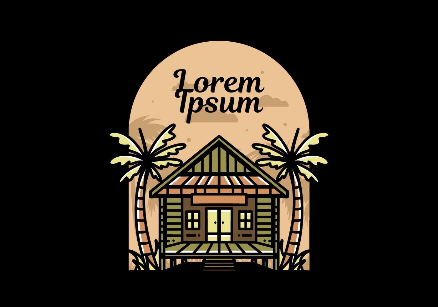Wood house on the beach illustration badge design vector
