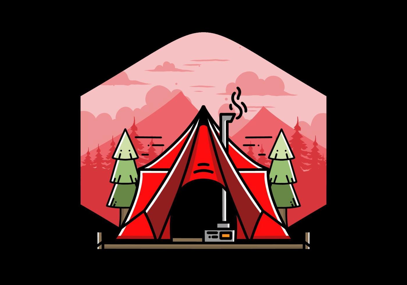 Large glamping tent with heater and chimney illustration design vector