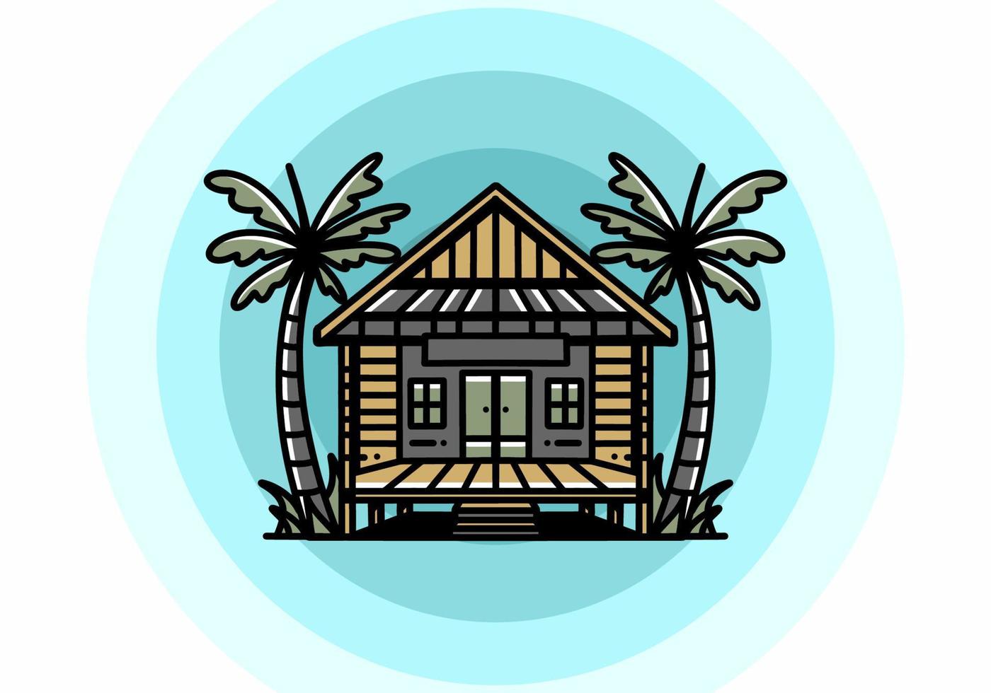 Wood house on the beach illustration badge design vector