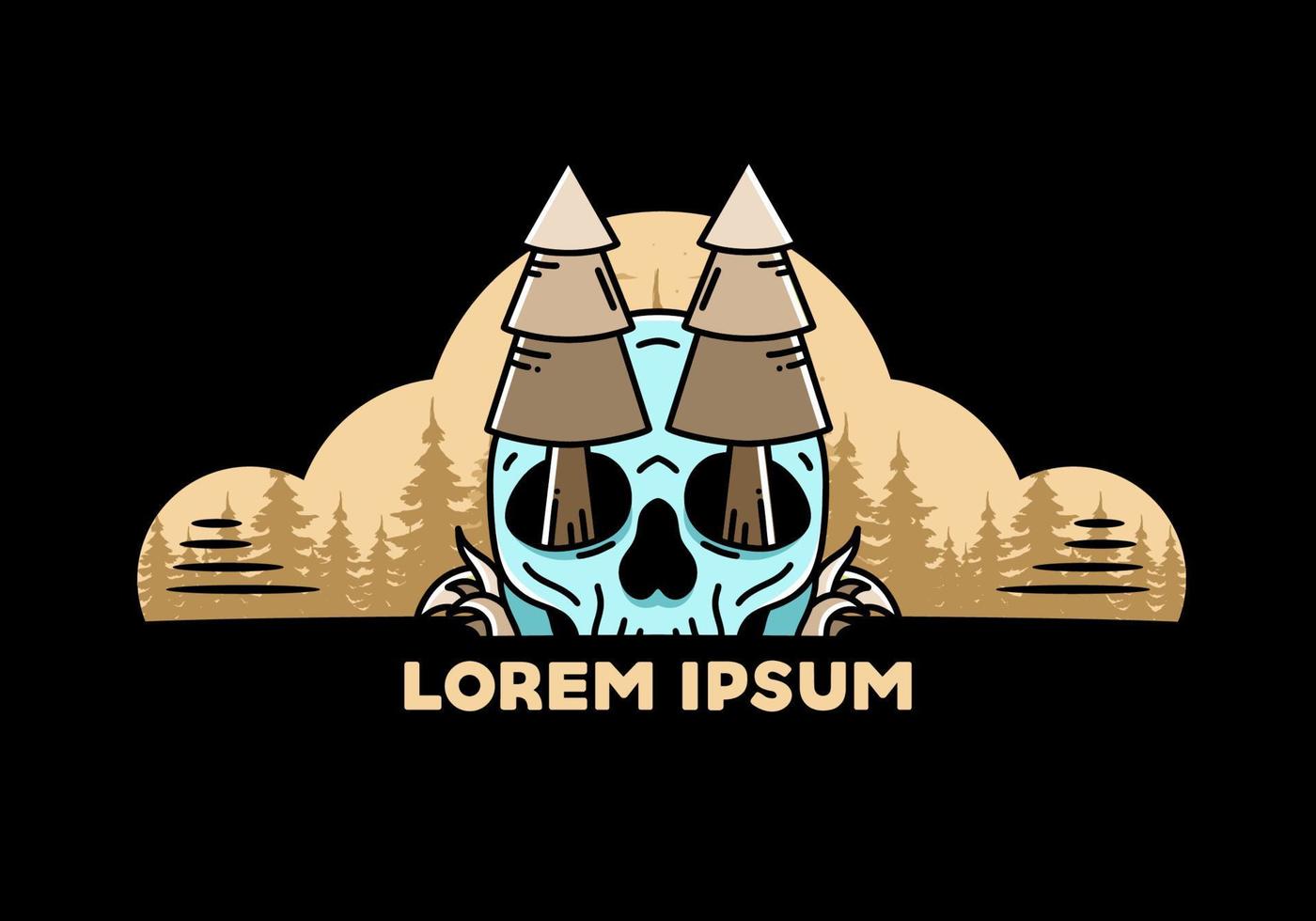 Pine trees stuck in skull illustration design vector