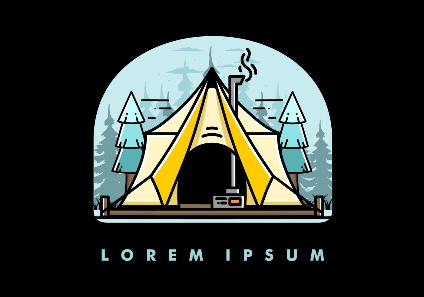 Large glamping tent with heater and chimney illustration design vector