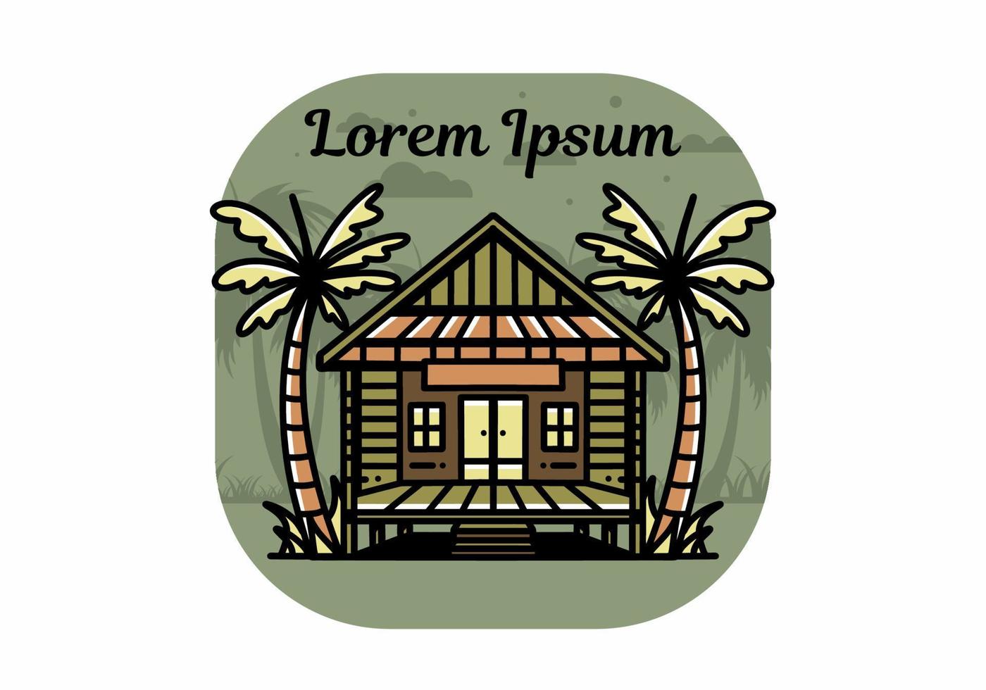 Wood house on the beach illustration badge design vector
