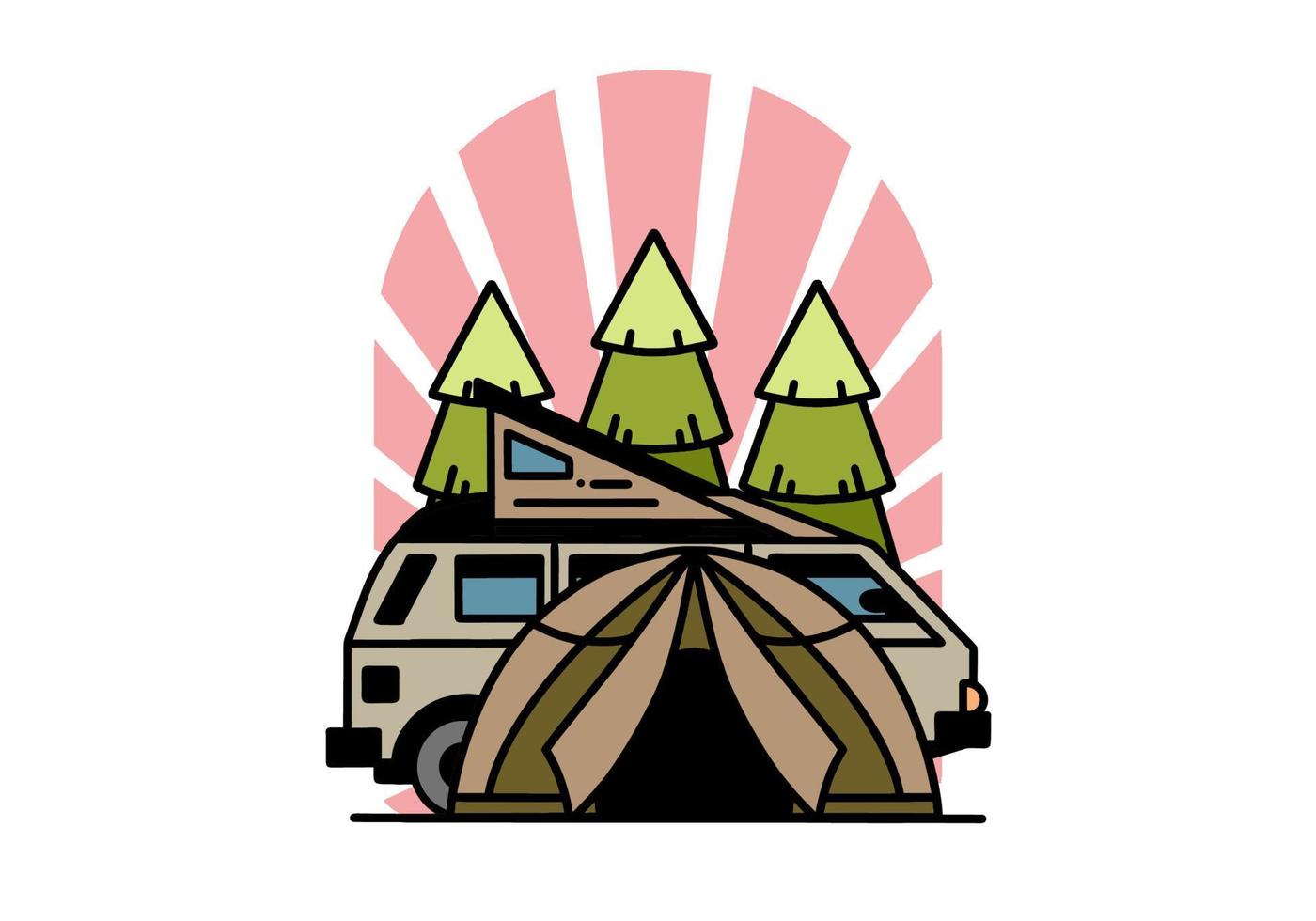 Camping with tent and car illustration design vector