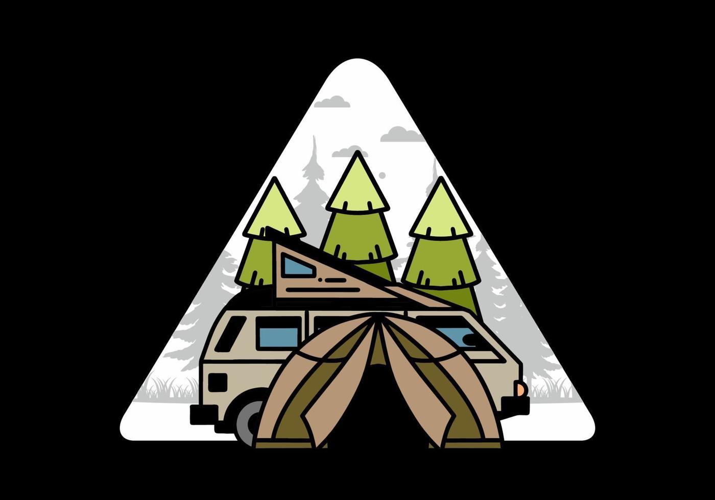 Camping with tent and car illustration design vector