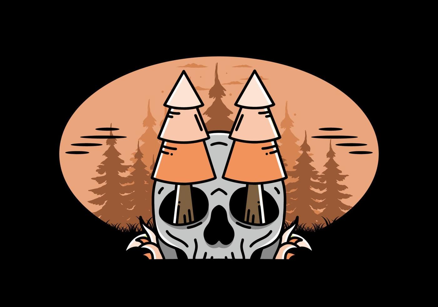 Pine trees stuck in skull illustration design vector