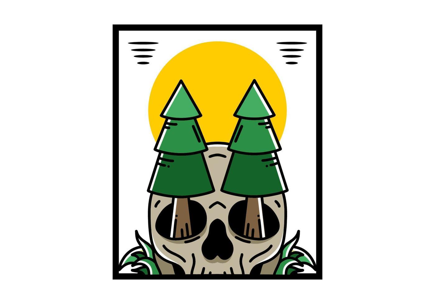 Pine trees stuck in skull illustration design vector