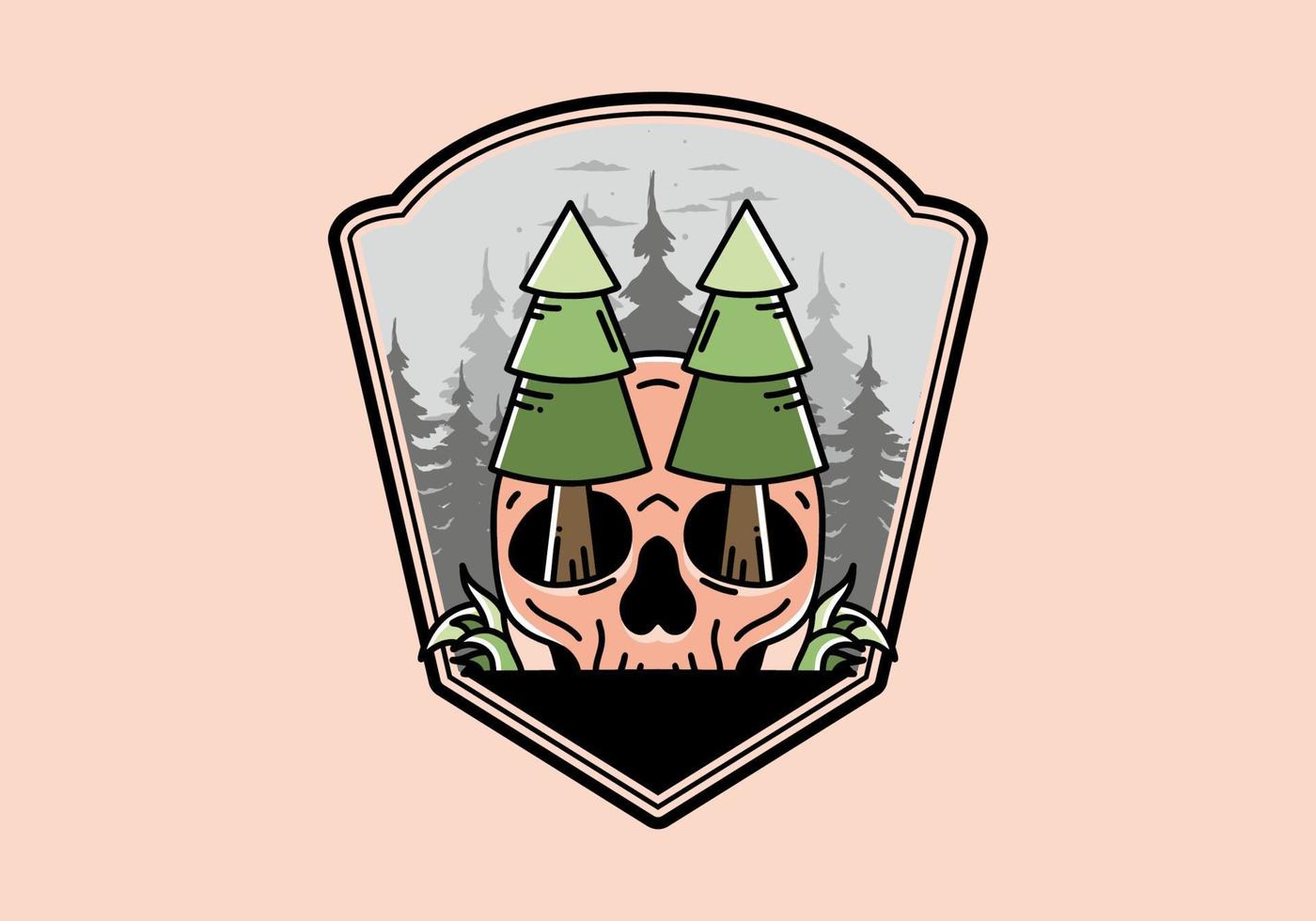 Pine trees stuck in skull illustration design vector