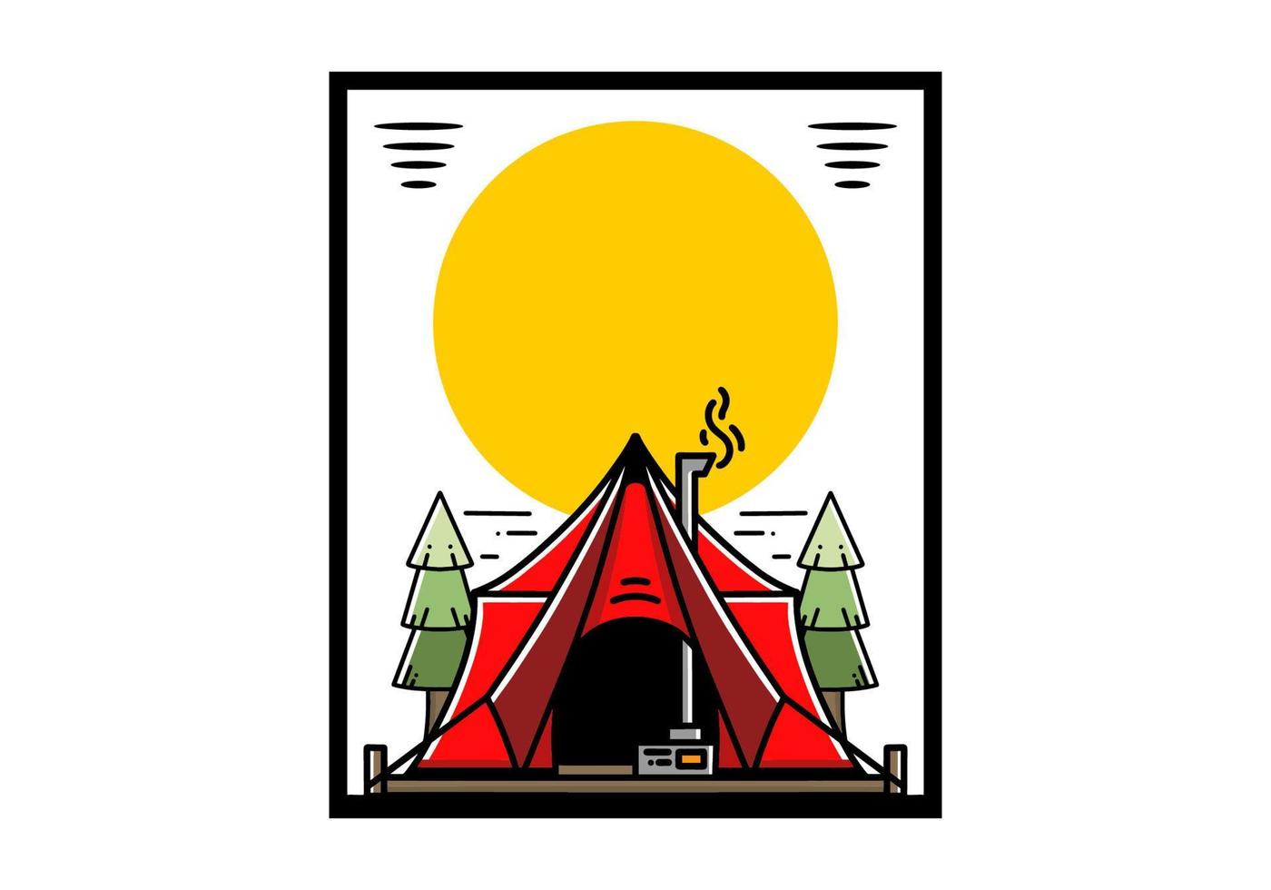 Large glamping tent with heater and chimney illustration design vector