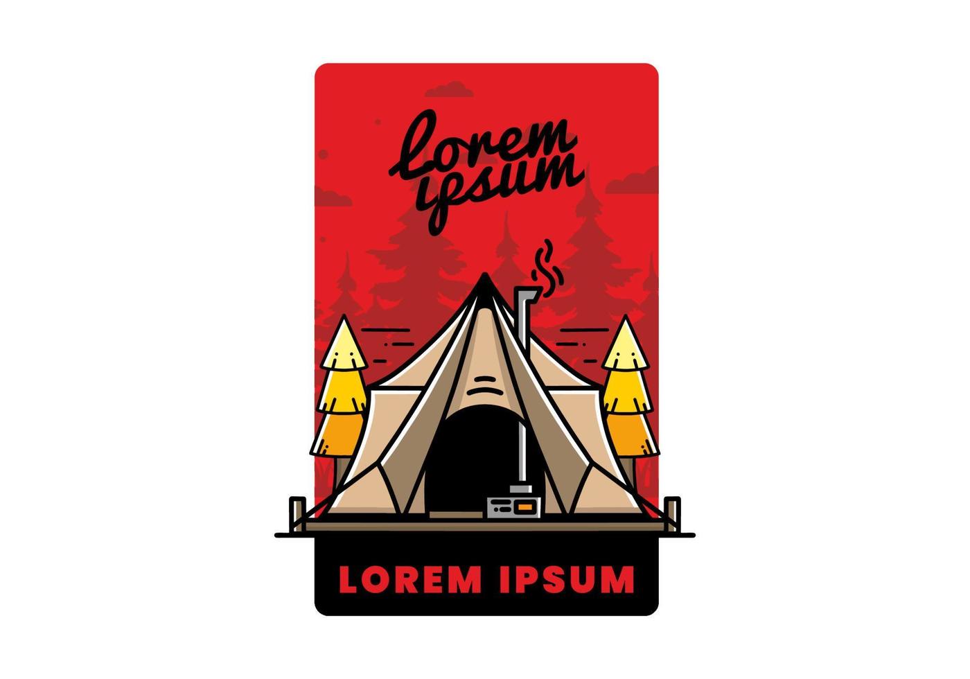 Large glamping tent with heater and chimney illustration design vector