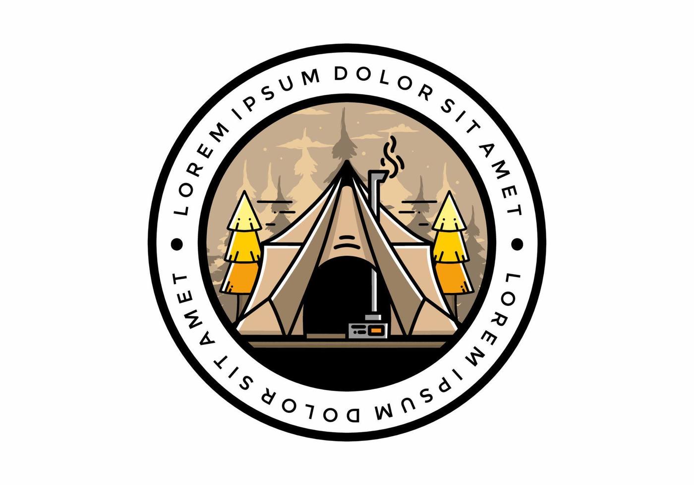 Large glamping tent with heater and chimney illustration design vector