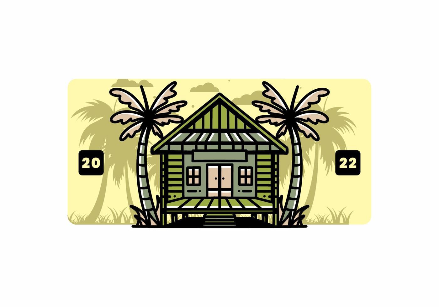 Wood house on the beach illustration badge design vector