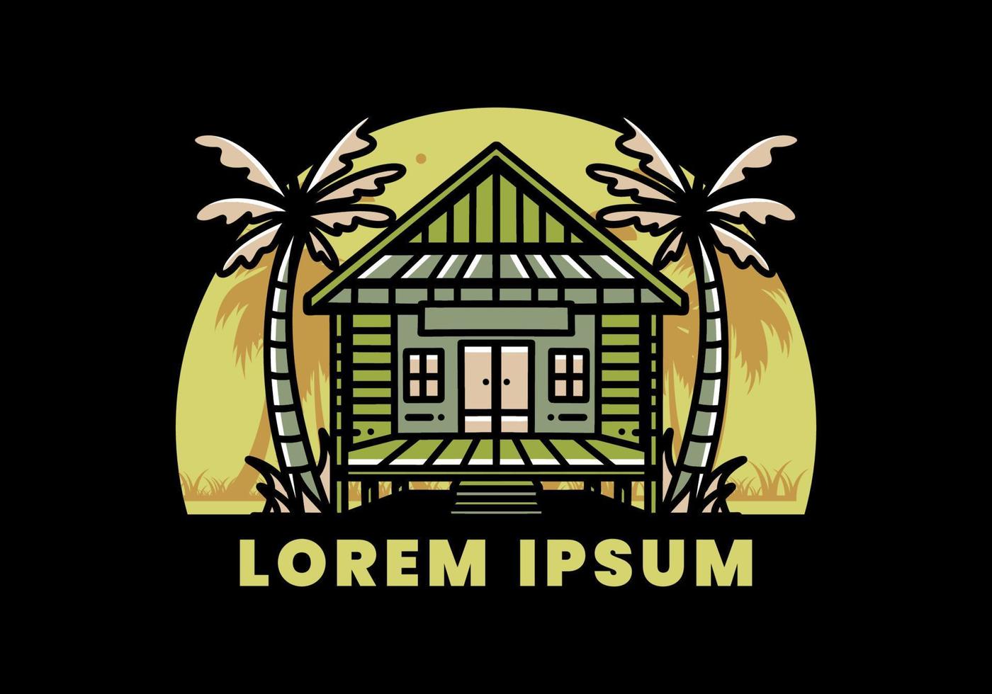 Wood house on the beach illustration badge design vector