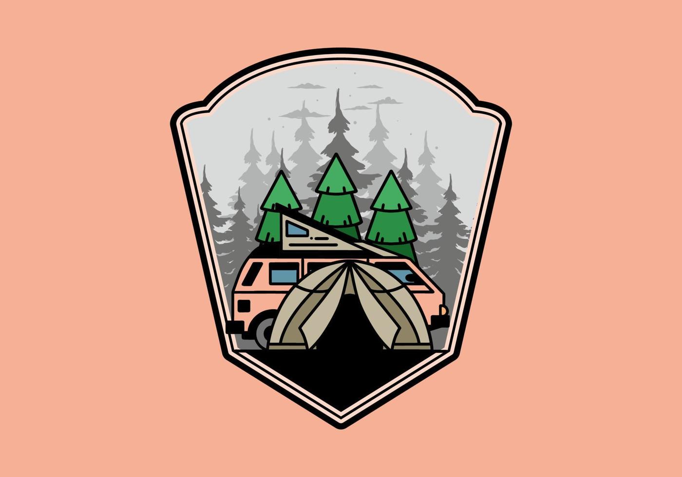 Camping with tent and car illustration design vector