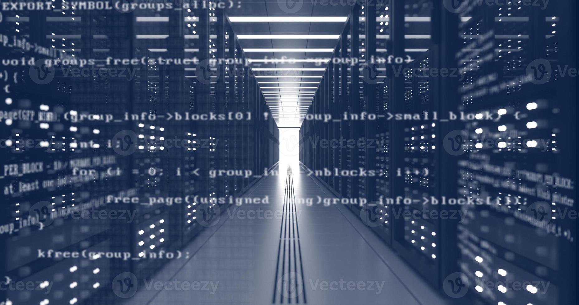bastidores de computadoras del centro de datos en la sala de servidores de seguridad de la red minería de criptomonedas foto
