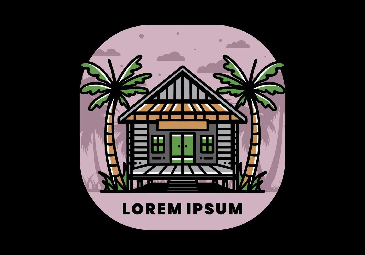 Wood house on the beach illustration badge design vector