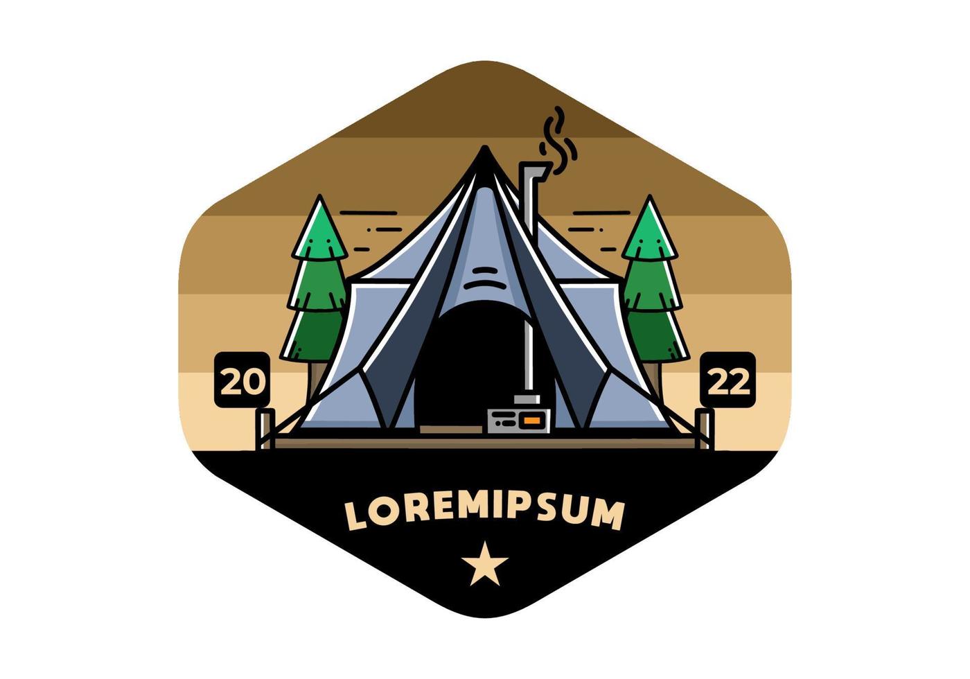 Large glamping tent with heater and chimney illustration design vector