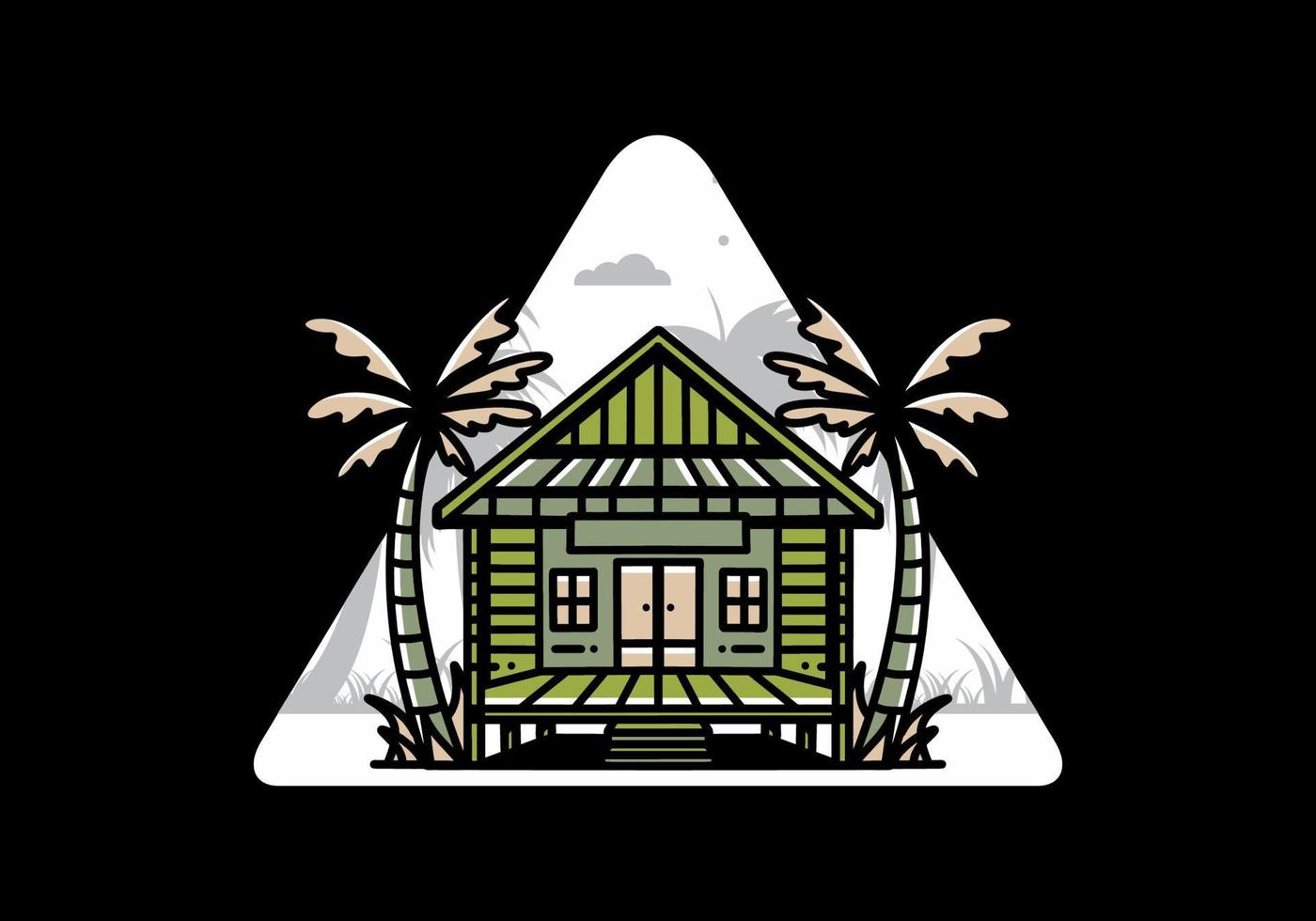 Wood house on the beach illustration badge design vector
